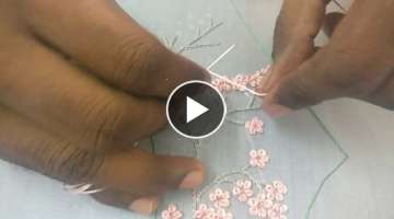 Hand Embroidery : Challi work with beads on a saree blouse