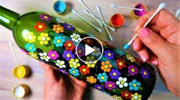 SUPER EASY Qtip Bottle Painting Rainbow Dot Flowers 