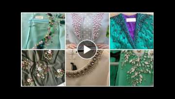 Celebrity's Inspired Pearl Beads And Rising Stone Work Neck Designs For Formal Dresses