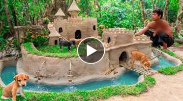 Abandoned Puppies Rescued And Build Castle Mud Dog House with Moat to Prevent Insect
