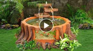 How to Make beautiful waterfall fish tank from cement