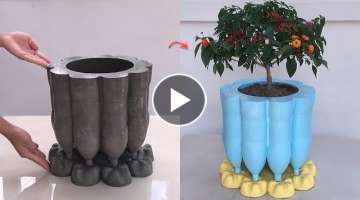 Unique Cement Ideas - Beautiful Cement Pots From Plastic Bottles At Home